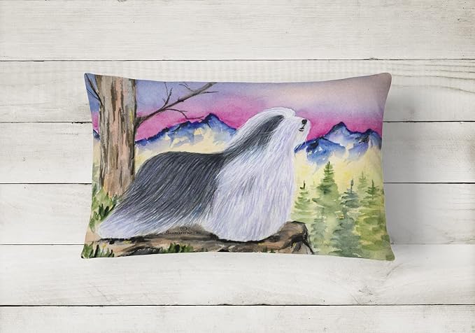 Caroline's Treasures SS8338PW1216 Bearded Collie Canvas Fabric Decorative Pillow Machine Washable, Indoor Outdoor Decorative Pillow for Couch, Bed or Patio, 12HX16W
