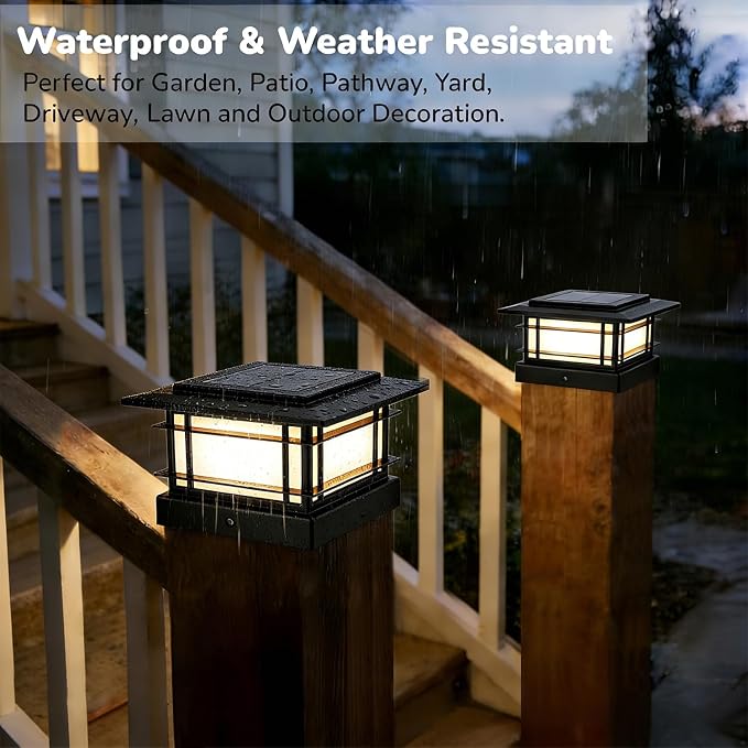 Dynaming 4x4 Solar Post Cap Lights Outdoor with 2 Color Modes, 6 Pack Upgrade Fence Post Solar Lights Black Shell for 4x4 Vinyl/Wooden Posts, Brightness LED Lighting Decor for Garden Deck Patio