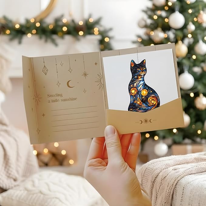 Starry Night Cat Acrylic Suncatcher, Boho Suncatchers for Window Hanging Ornament, Stained Glass Effect Art Garden Decor for Cat Lover, Gifts for Mother's Day, Mom, Grandma, Wife, Women, Nana