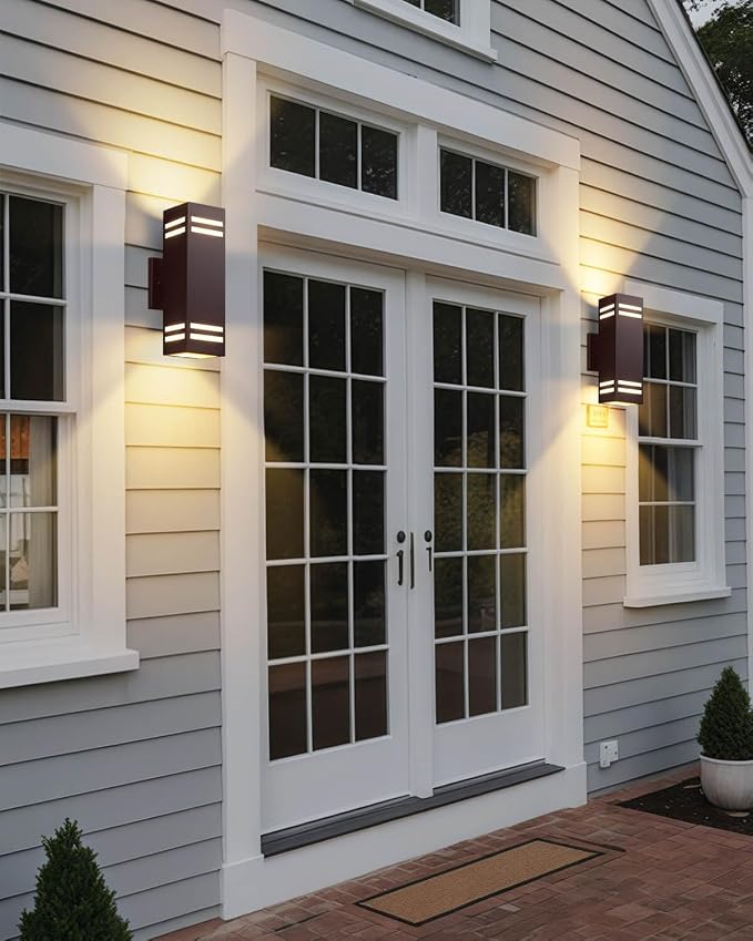 SHIMR Dusk to Dawn Outdoor Lighting, Modern Sconce, ETL Listed, 2 Pack | Bronze, Waterproof Aluminum Exterior Lighting Fixture, E26 Base, LED Bulbs Include, Up and Down Lights for Porch Garage Patio