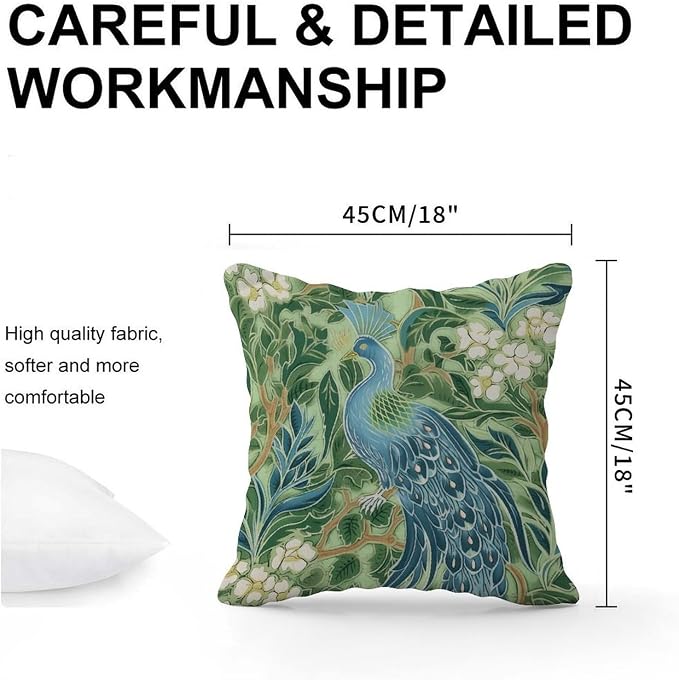 Pillow Cover Aqua and Green Chinoiserie Cushion Cases Abstract Green Peacock Animal Asian Pillow Cover Accent Modern Decorative Pillow Covers for Couch Garden Tent Balcony 18x18 in
