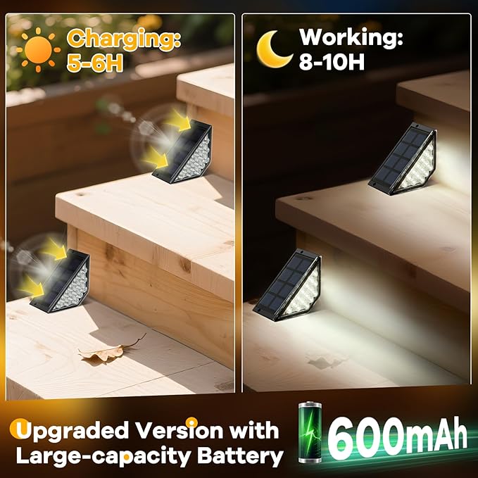 BKBB PPBB Solar Step Lights for Outside, Solar Stair Lights Outdoor Waterproof, Deck Step Lights for Fence, Patio, Yard, Porch, Front Door, Sidewalk, Garden, Patio Decor (12, Cool White)