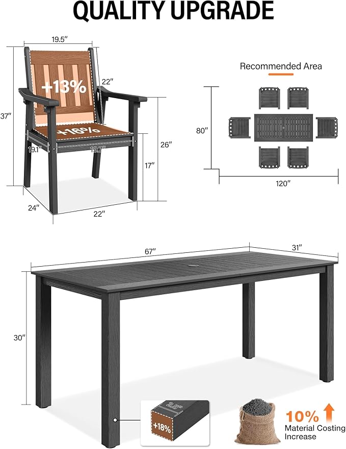 YEFU Patio Dining Chairs Set of 6: All Weather Outdoor Dining Chairs with Wide Curved Seat and Backrest - Outdoor Furniture Plastic for Outside Backyard/Garden/Porch/Deck 350lbs Capacity Grey