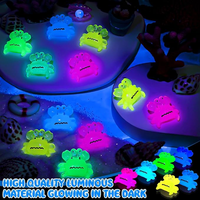 63PCS Luminous Mini Resin Crabs Figurines Cute Tiny Miniature Crabs | 7 Colors Cute Crab Figurines Glow in The Dark, Micro Moss Landscape, Dollhouse, Pots, DIY Crafts, Hidden Game