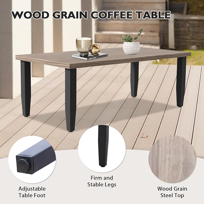 EAGLE PEAK Modern Wicker Outdoor Patio Furniture Set, Patio Conversation Set, 2 Chairs, 3-Seat Loveseat and Coffee Table, 4 Pieces, Brown/Blue