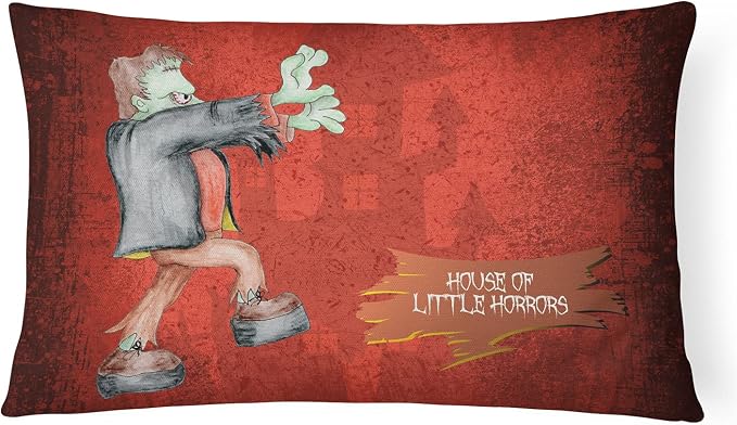 Caroline's Treasures SB3007PW1216 Little House of Horrors with Frankenstein Halloween Canvas Fabric Decorative Pillow, 12H x16W, Multicolor