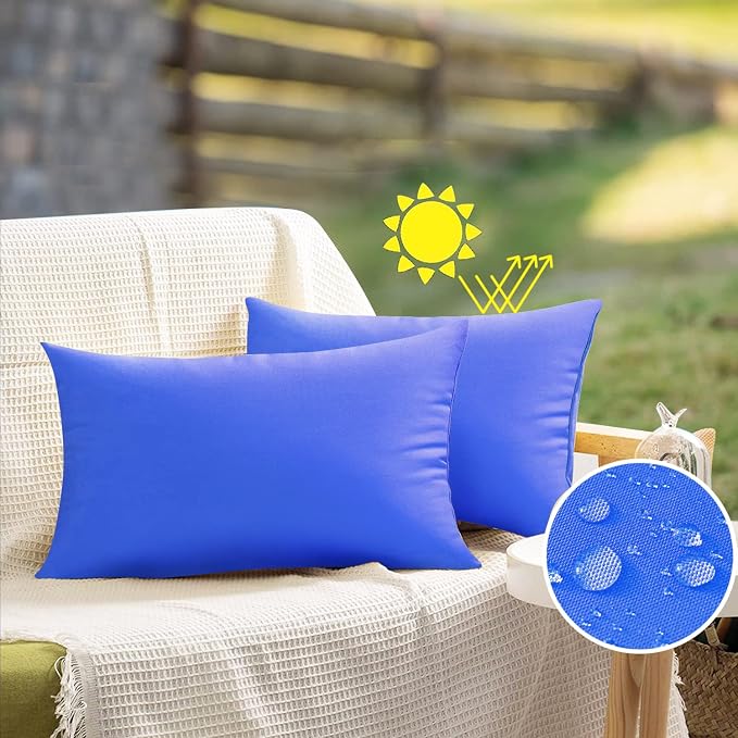 VAKADO 12x20 Outdoor Waterproof Throw Pillow Covers Set of 2 Decorative Turquoise Outside Patio Furniture Cushion Cases Decor for Garden Bench Porch Couch Tent,Blue Turquoise