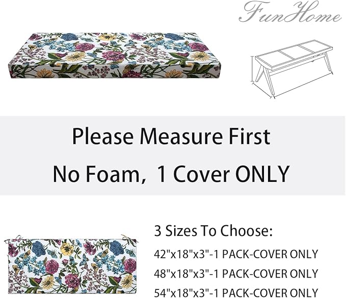 FUNHOME Outdoor Bench Cushion Cover 48 x18 x 3 inch,Water Resistant Cover with Zipper&Ties,Fade-Resistant Slipcover,Patio Porch Swing Cushion Cover Replacement Only,No Insert(Butterfly Flower)