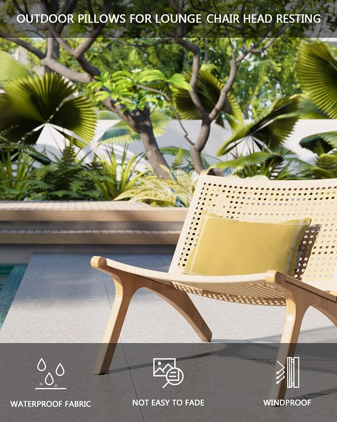 Outdoor Pillows Covers with Inserts Solid Color Yellow Waterproof Recliner Pillow with Adjustable Strap Throw Pillows for Patio Furniture Pool Lounge Chair, 11x16 inch, 1PCS