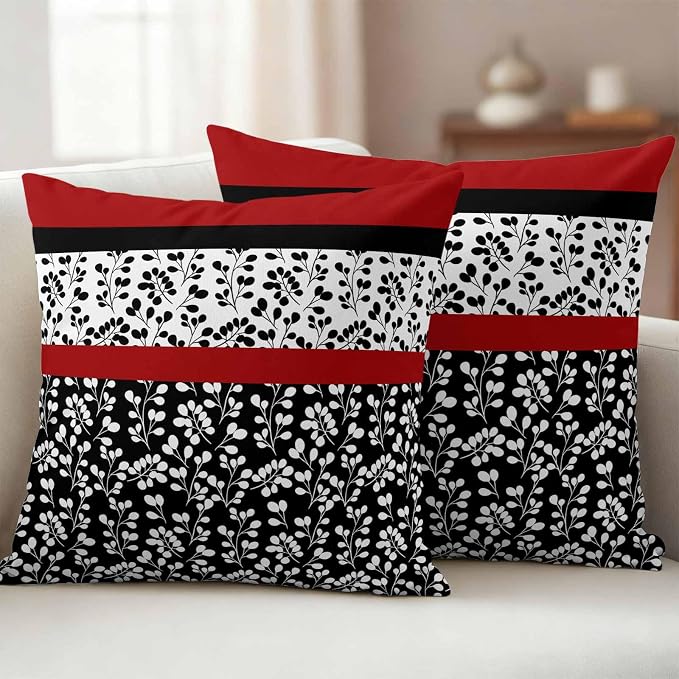 Black Red Outdoor Pillow Covers 24x24 Inch Throw Pillow Covers Set of 2 Waterproof Decorative Pillow Cases Garden Floral Stripe Aesthetic Flower Boho Cushion Covers for Patio Furniture Garden Couch
