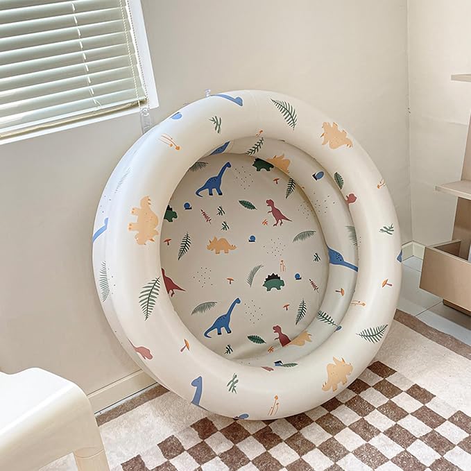 Inflatable Pool Baby Retro Blow Up Swimming Pool Family Cute Thickened Water Pool (Beige Dinosaur)