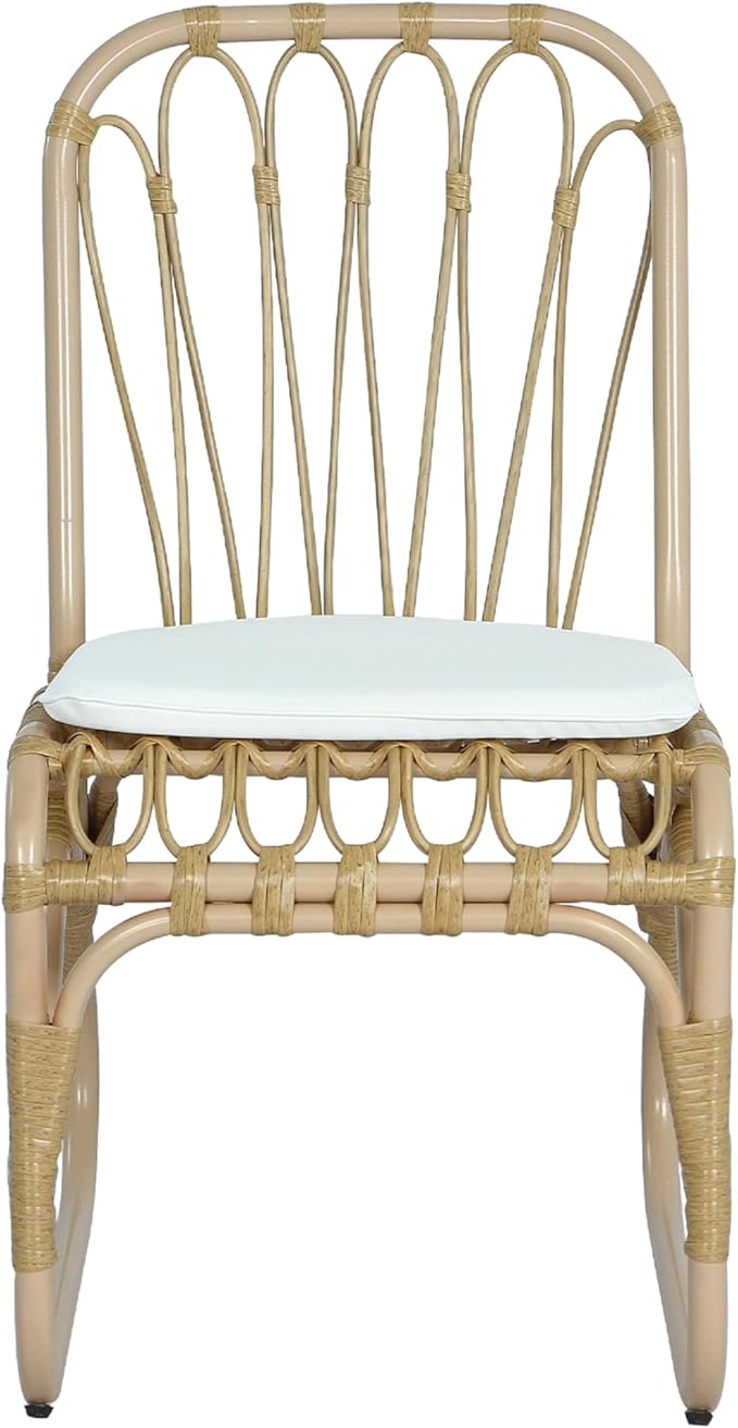 Christopher Knight Home Busby Acacia Wood Patio Dining Set for 4, Square Patio Dining Table and PE Wicker Chairs Set of 4, 5 Piece Outdoor Dining Set with Cushion, Teak+Light Beige