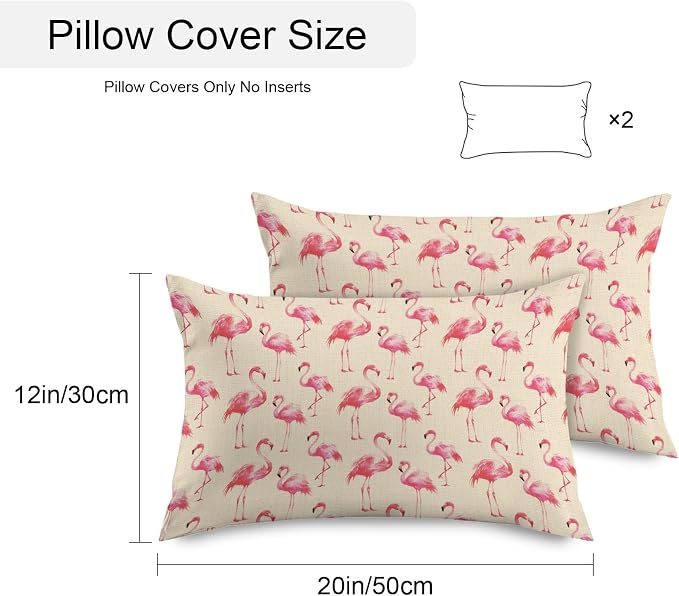 Pink Flamingo Outdoor Pillow Covers 20x12 Inch Lumbar Pillow Covers Set of 2 Waterproof Decorative Throw Pillow Cases Summer Animals Rustic Cushion Covers for Patio Furniture Garden Couch Sofa
