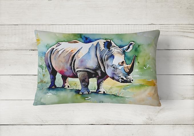 Caroline's Treasures DAC2983PW1216 Rhinoceros Throw Pillow Machine Washable, Indoor Outdoor Decorative Pillow for Couch, Bed or Patio, 12HX16W