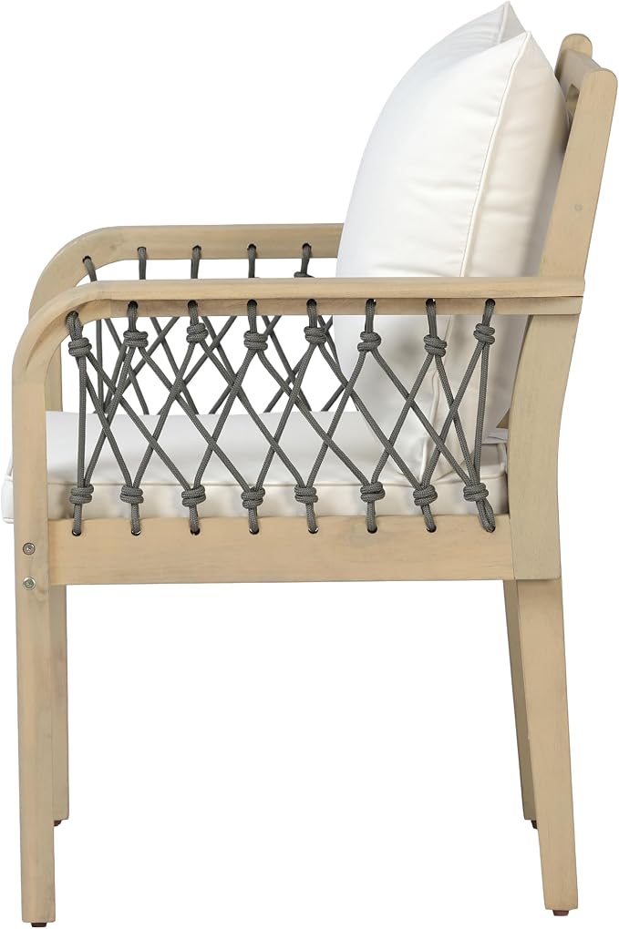 Christopher Knight Home Domac Acacia Wood Dining Table Set for 6, Solid Wood Outdoor Dining Set for 6, Oval Patio Dining Table and Chair Set with Cushion & Rope Accent, Cream Beige+Grey+Light Teak