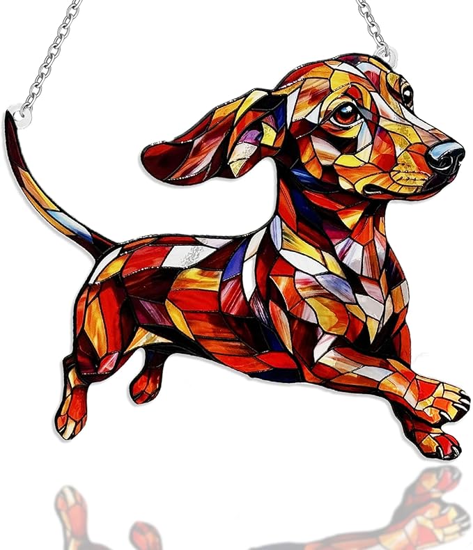 Dachshund Stained Glass Suncatcher Window, Hanging Sun Catchers Indoor Window, Suncatcher for Mom/Women