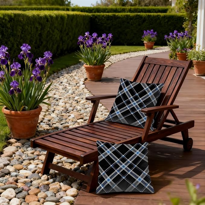 18x18 Inch Outdoor Pillow Covers Set of 2 Waterproof Throw Pillow Covers Decorative Couch Cushion Covers Black Checkered Grey Square Pillowcases Protectors for Patio Garden Sofa