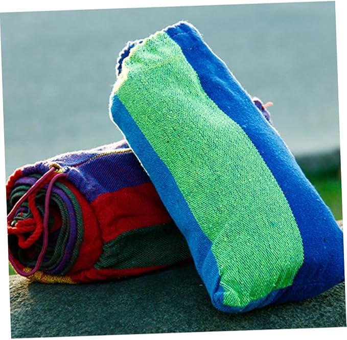 Toddmomy Outdoor Camping Striped Hammock Portable Canvas Hammock for Garden Indoor Use Lightweight Comfortable Easy to Assemble for Hiking Traveling Relaxation European Rainbow