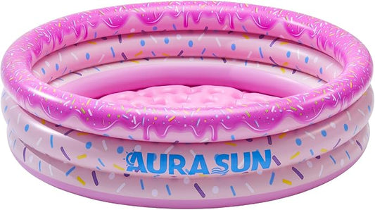 Inflatable Baby Pool Small Kiddie Swimming Pool, 3 Rings Round Pad Pool for Kids & Toddler, 48"X12" Portable Indoor Ball Pit Toys, Outdoor Water Play for Girl/Boy (Pink)
