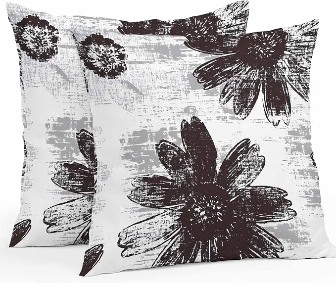 Vandarllin Outdoor Throw Pillows Covers 18x18 inch Set of 2 Waterproof Black Sunflower Decorative Zippered Cushion Covers for Patio Furniture, Floral Field Lumbar Pillowcases