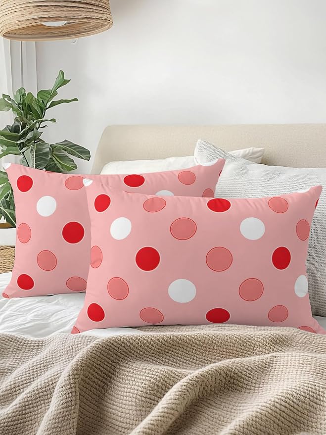 Waterproof Outdoor Pillow 1 Pack Red Polka Dots Decorative Throw Pillows Cover & Insert 20x12 Inch Lumbar Pillowcase Funny Circles Spots Pillows for Couch Sofa Bed Patio Furniture Indoor Outdoor