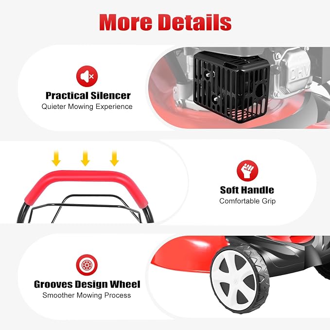 5HP Self-Propelled Gas Lawn Mower with 140CC 4-Stroke Engine, 20" Mowing Width, 8-Height Adjustments, 15.9 Gal Grass Bag for Garden and Lawn Care