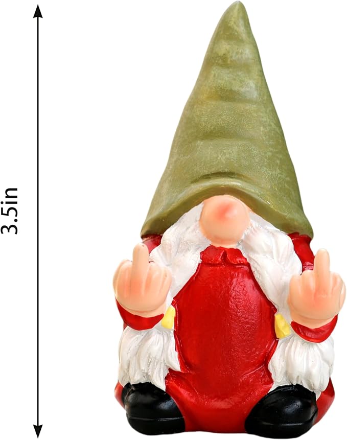 Middle Finger Female Gnome Mini 3.5in,Double Bird Gnome - Naughty Funny Outdoor Decoration for Yard Patio Lawn Ornament and Home Decor,Fairy Garden