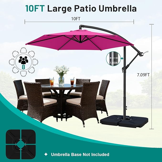 AreShark 10FT Patio Outdoor Umbrella, Offset Patio Umbrella Cantilever Umbrella, 6 Sturdy Ribs, Easy Adjustment for Garden Market Pool with Cross Base (Rose Pink)