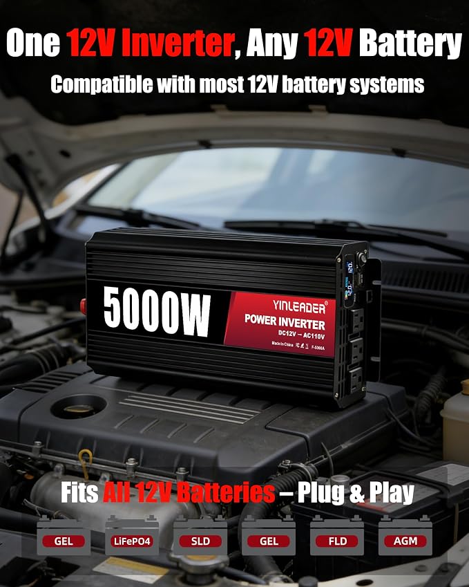3000 Watt Power Inverter 12V to 110V/120V Converter Peak Power 6000W with 3 AC Outlets,1 USB Port, Remote Controller & LCD Screen DC to AC Inverter for RV Camping Off-Grid Solar Inverter Systems