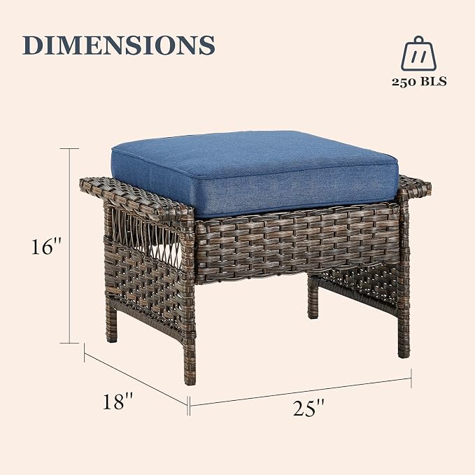 Patio Furniture Set 2 Wicker Swivel Glider Chairs 2 PE Rattan Ottomans with Blue Cushions Patio PE Rattan Sofa Coffee Table Brown Wicker Patio Conversation Set 6pcs for Patio