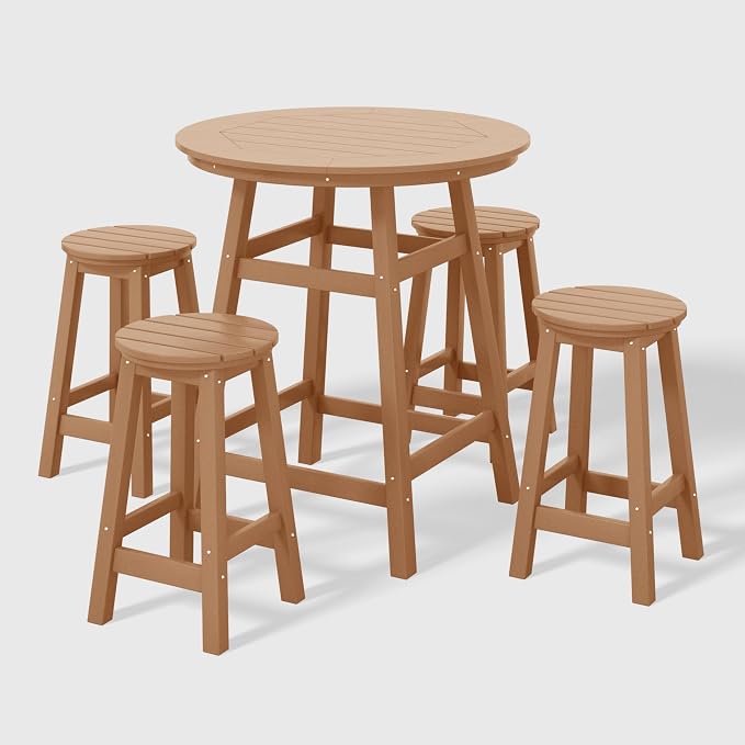 WestinTrends Malibu 5-Piece HDPE Outdoor Patio Dining Bar Bistro Table Set with Counter High Round Bar Stools