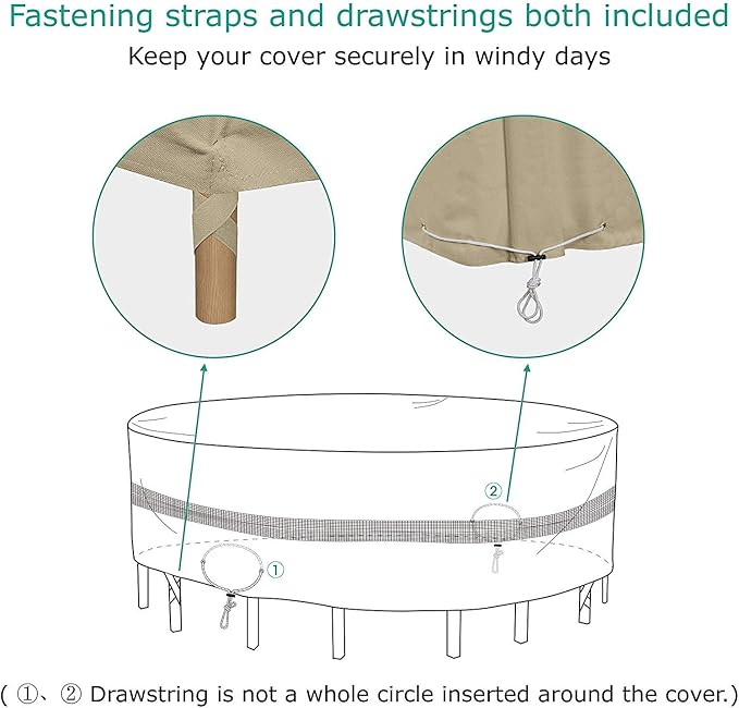 SunPatio Outdoor Table and Chairs Cover Round, Heavy Duty Waterproof Patio Furniture Set Cover Large, All-Weather Protection Outdoor Furniture Cover for Patio Furniture, 84" Dia x 30" H, Beige