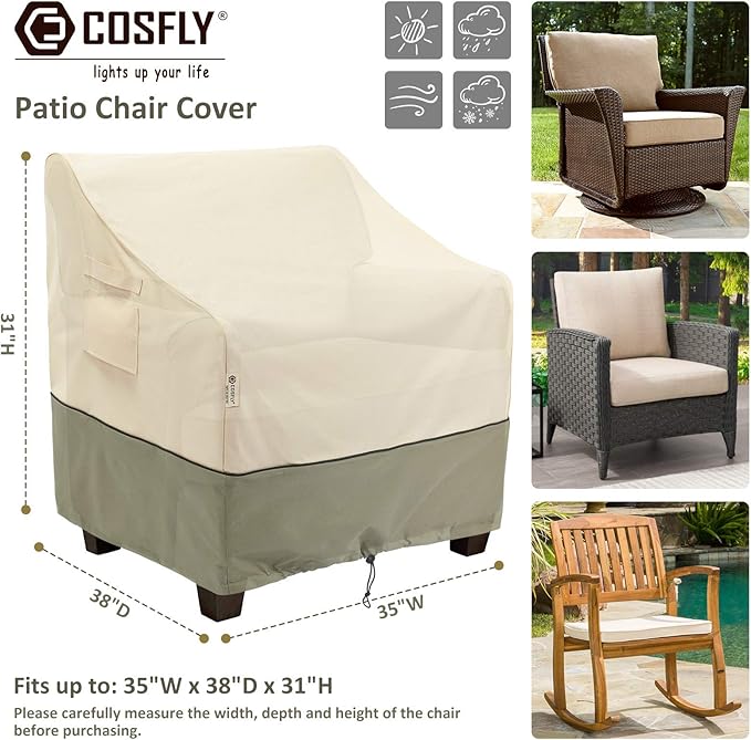 COSFLY Patio Furniture Covers Waterproof,Outdoor Chair Covers Heavy Duty - Fits up to 35W x 38D x31H Inches (1 Pack)