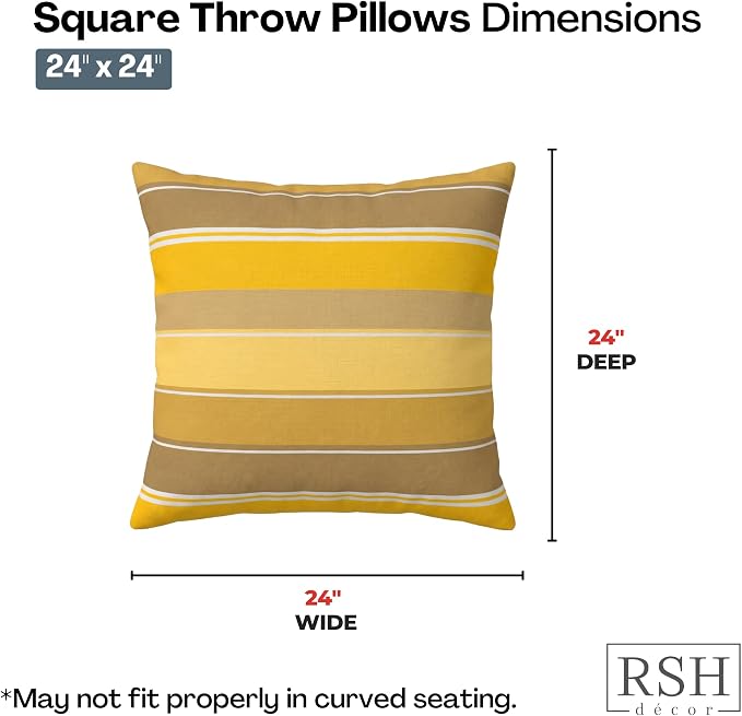 RSH DECOR: Sunbrella Square Throw Pillows Set of 2 | 24" x 24" | Water and Fade-Resistant Performance Fabric | Outdoor Pillow Covers with Down-Alternative Inserts | Made in USA (Martinez Pineapple)