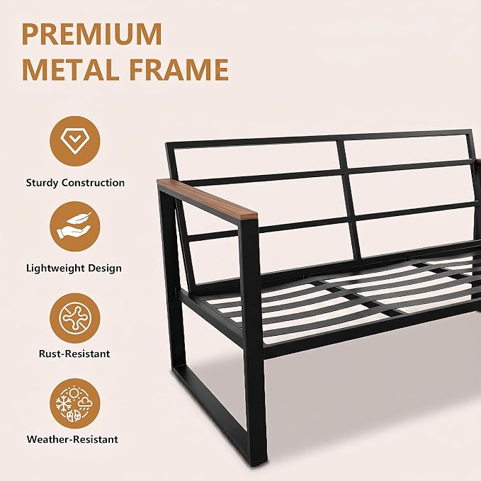 Modern Patio Furniture Set, 4 Pieces Outdoor Conversation Set with Coffee Table, Metal Patio Furniture with 4" Washable Foam Cushions, Ships in 1 Box, Beige