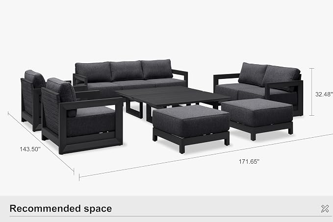 PURPLE LEAF Patio Furniture Set Enclosed Outdoor Couch with 9.6" Thick Cushion and Soft Pillows 11 Piece Outdoor Sectional Sofas with Table Modern Outdoor Conversation Sets for Yard Porch Deck, Grey