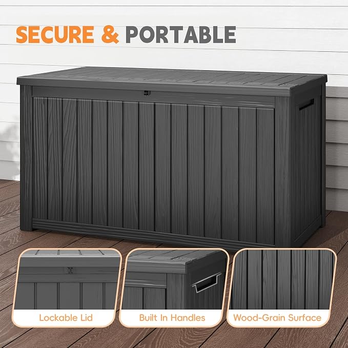 LubanNese Outdoor Storage Box, Waterproof Deck Box, Outdoor Patio Storage Bin, Weatherproof (Black, 200 Gallon)