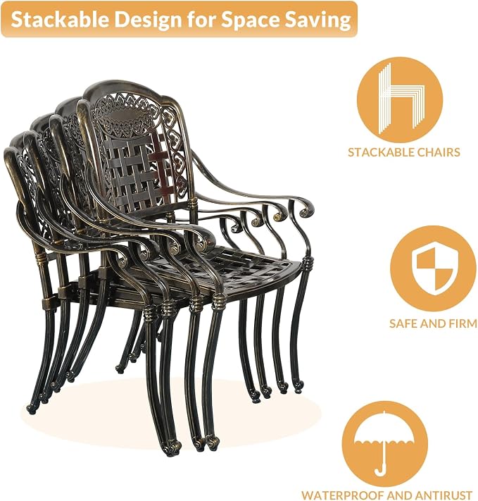 9-Piece Patio Dining Set, Outdoor Patio Table and Chair Set of 84” Oval Cast Aluminum Dining Table with Umbrella Hole and 8 Outdoor Dining Cushion Chairs, Patio Funiture Set for Garden, Red
