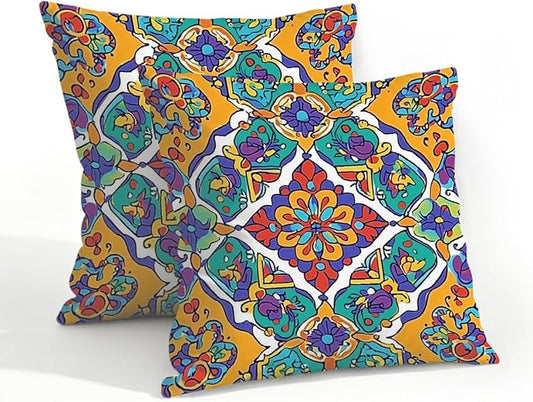 20x20 Inch Outdoor Pillow Covers Set of 2 Waterproof Throw Pillow Covers Decorative Couch Cushion Covers Mexican Floral Square Pillowcases Protectors for Patio Garden Sofa