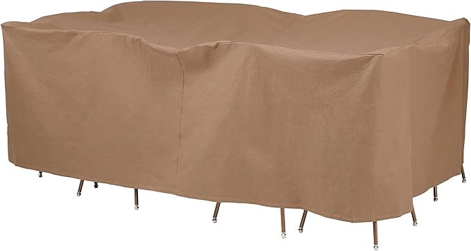 DUCKCOVERS Essential Water-Resistant 140 Inch Rectangular/Oval Patio Table & Chair Set Cover, Outdoor Table and Chair Cover