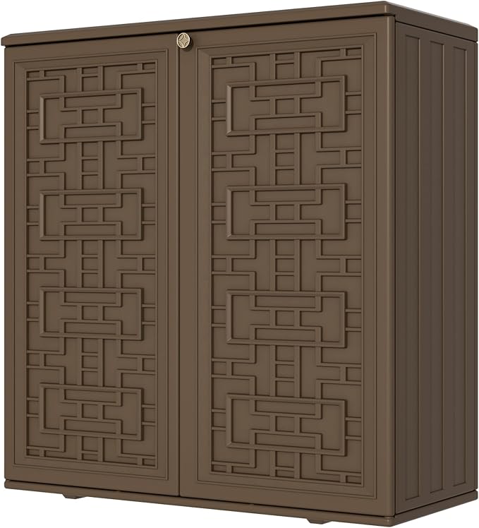 Mrosaa Storage Box Outdoor Caninet,Resin Indoor Storage Box Waterproof Outdoor Storage Cabinets for Patio/Garden/Backyard, Size 34.3''L*15''W*36.2''H(Brown)
