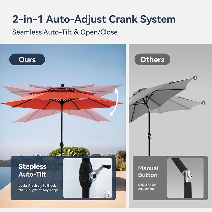 PHI VILLA Patio Furniture Set with Umbrella for 4,Swivel Mesh Dining Chairs | Includes 1 square metal table, 4 breathable textilene chairs and 10ft orange red umbrella, for deck, backyard, garden