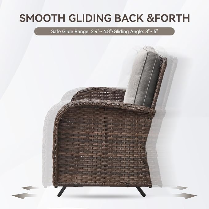 Patio Loveseat Wicker Loveseat Rattan Glider Sofa with Curved Armrest Thicking Back & Seat Cushions for Garden Balcony Backyard Brown Wicker|Beige Cushions (B) Patio Loveseat Glider