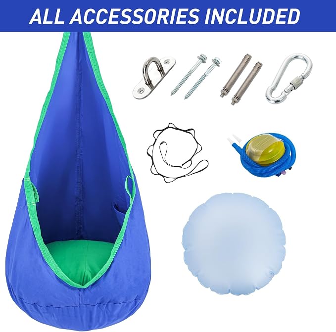 YAERSI Kids Pod Swing Seat, Cotton Hammock Chair with PVC Inflatable Cushion,Sensory Swing for Indoor and Outdoor Play Portable