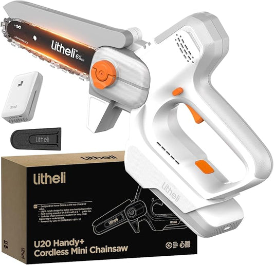 Litheli 6-Inch Mini Chainsaw Cordless, 20V 2.0Ah Battery Powered Handheld Electric Chainsaw with 24.6ft/s Chain Speed, 300W Small Portable Pruning Saw for Tree Trimming, Branch Cutting & Gardening