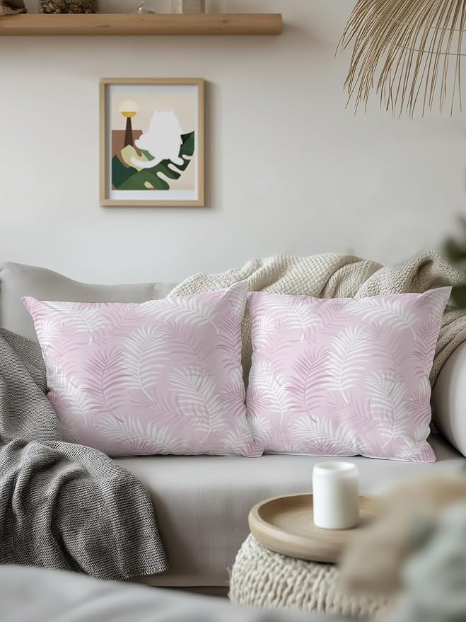 Waterproof Outdoor Pillow 1 Pack Pink Tropical Palm Leaves Decorative Throw Pillows Cover & Insert 16x16 Inch Pillowcase Summer Jungle Foliage Pillows for Couch Sofa Bed Patio Furniture Indoor Outdoor