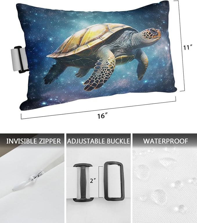 Outdoor Pillows Covers with Inserts Abstract Ocean Sea Turtle in Starry Night Waterproof Recliner Pillow with Adjustable Strap Throw Pillows for Patio Furniture Pool Lounge Chair, 11x16 inch, 1PCS