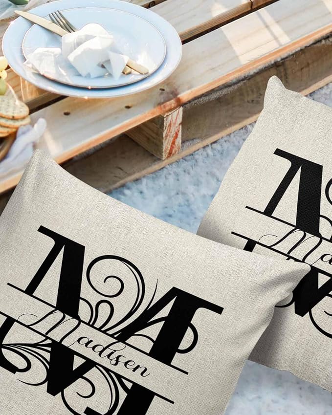 Personalized Gifts for Women/Men, Custom Pillow Case with Name Outdoor Waterproof Pillowcase, Letter M Customized Pillow Cases for Patio, Monogram Words Customs Pillow Cover 18" x 18", 2 Pcs