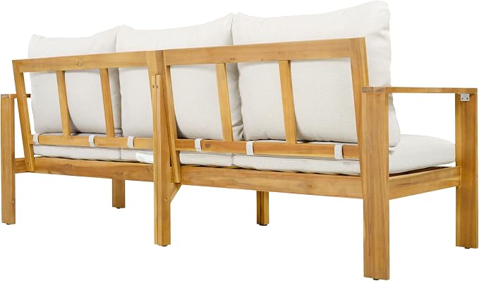 Outdoor 5pcs Acacia Wood Sectional Sofa Set, All-Weather Conversation Set with Coffee Table and Removable Cushion, Patio Seating for Garden Backyard Poolside Balcony