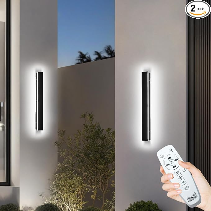 2 Pack 31.5inch Modern Outdoor Wall Light, 2700k-6500k Dimmable Long Exterior Light Fixtures Wall Mount, LED Linear Outdoor Wall Sconce Lights, IP65 Waterproof Outside Garage Lights for House